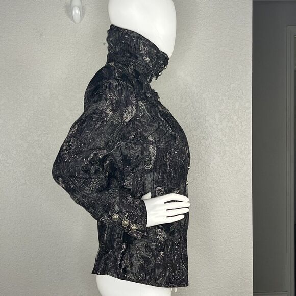 Vtg 80s Size 10 Jacket Coat Jacquard Metallic Fairy Goth Sparkle Artsy Unique - Picture 6 of 10